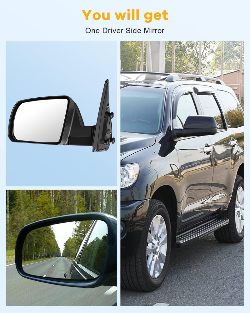 ITOPUP Driver Side View Mirror Fit 2007-2017 For Toyota Tundra Sequoia Door Mirror Power Operated Manual Folding Heated Black TO1320252 - Image 2